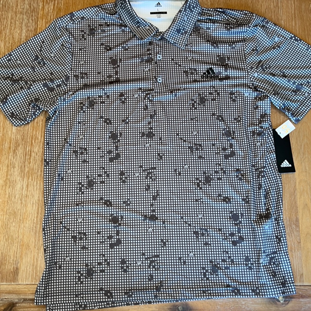 Adidas golf polo. NWT. Tan Camo